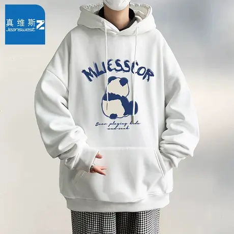 真维斯Z+连帽卫衣男春秋季2023新款宽松潮牌外套情侣熊猫印花上衣图片