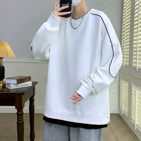 卫衣男春秋季潮牌美式印花长袖t恤宽松休闲初中学生假两件上衣服商品大图