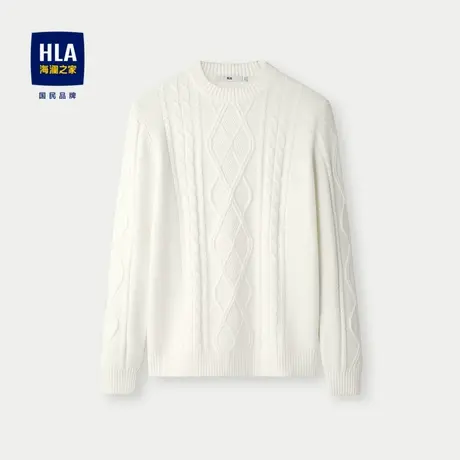 HLA/海澜之家洗水工艺针织衫24秋新圆领花纹休闲风纯色保暖毛衣男图片