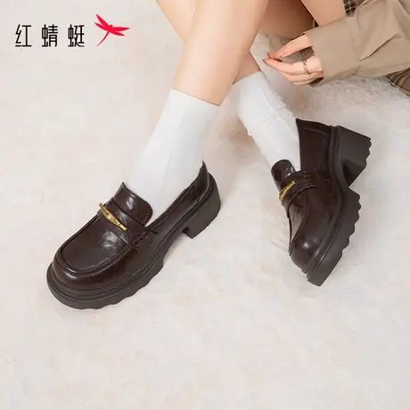 红蜻蜓厚底乐福鞋女2025秋季新款女鞋黑色增高单鞋复古英伦小皮鞋商品大图