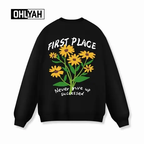 Ohlyah品牌时尚小雏菊印花圆领卫衣男女同款大码情侣落肩oversize商品大图