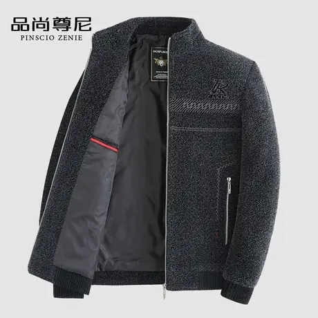 男士外套秋冬季柔软雪尼尔商务通勤立领拉链开衫夹克中老年爸爸装商品大图