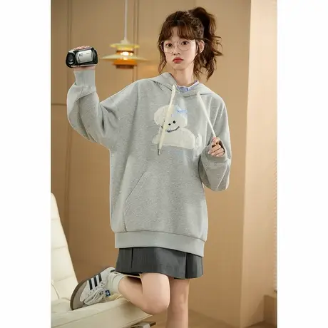 唐狮秋季新款灰色卫衣女韩版立体卷毛狗狗宽松连帽显瘦上衣TM图片