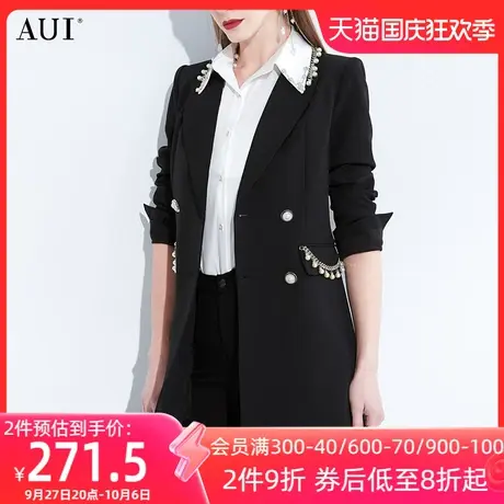 AUI黑色小众设计感西装外套女2023春秋新款高级职业正装修身西服图片