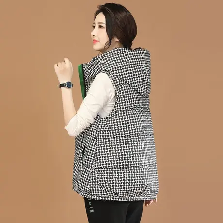 韩潮袭人时尚连帽千鸟格马甲2023冬季新款加厚保暖休闲坎肩外套图片