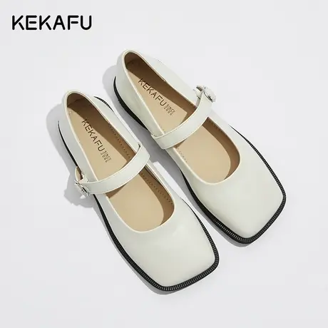 珂卡芙平底单鞋女秋款2023新款浅口法式复古玛丽珍女鞋方头小皮鞋图片