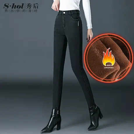 秀后冬季新款牛仔裤女高腰显瘦弹力紧身小脚裤妈妈宽松修身长裤商品大图