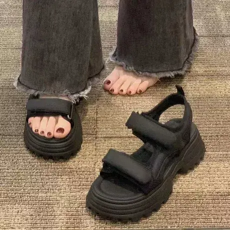 凉鞋女2023夏季网红内增高松糕软底魔术贴运动沙滩凉鞋ins校园风商品大图