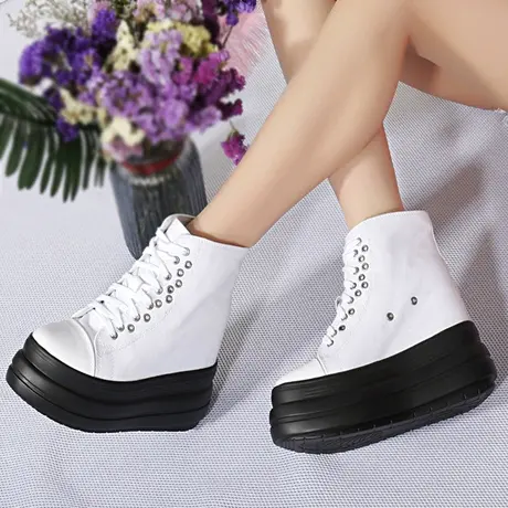 11CM内增高帆布鞋33小码坡跟软底旅游单鞋厚底女鞋休闲运动松糕鞋商品大图