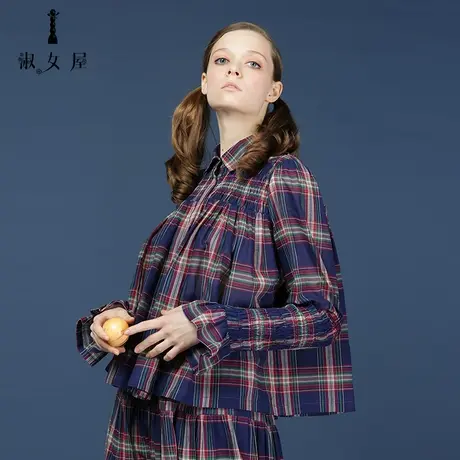 淑女屋2020年春季新品黛蓝红绿格纹  藕粉红绿格   格子衬衣图片