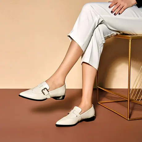 清仓休闲简约气质尖头单鞋女夏季新款时尚平跟中口白色舒适女鞋商品大图