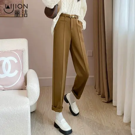 丽洁女裤加厚西装裤女冬新款直筒裤咖色西裤休闲长裤通勤烟管裤子商品大图