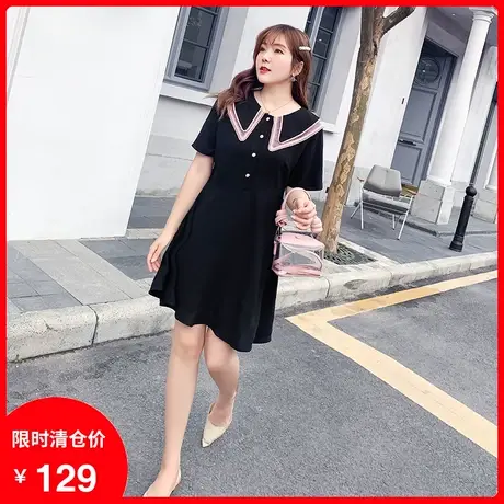 显瘦大码胖MM连衣裙2024甜美减龄娃娃双层领收腰胖妹妹桔梗裙短袖商品大图