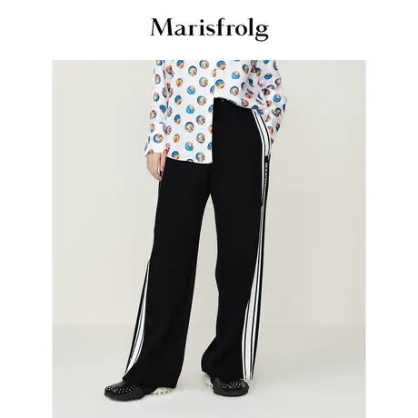 【经典百搭系列】玛丝菲尔2022秋季黑色休闲直身阔腿裤长裤图片