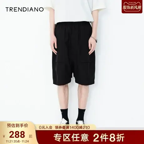 TRENDIANO夏季男装新款官方潮牌宽松亚麻短裤五分裤休闲裤商品大图
