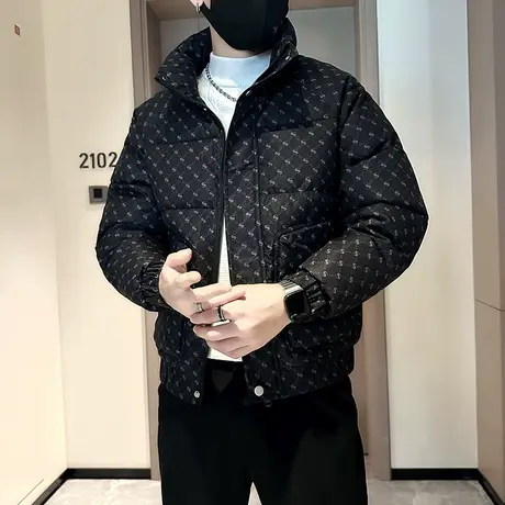 工装满印棉服外套男冬季2023新款ins小众高级感字母满印短款棉衣图片