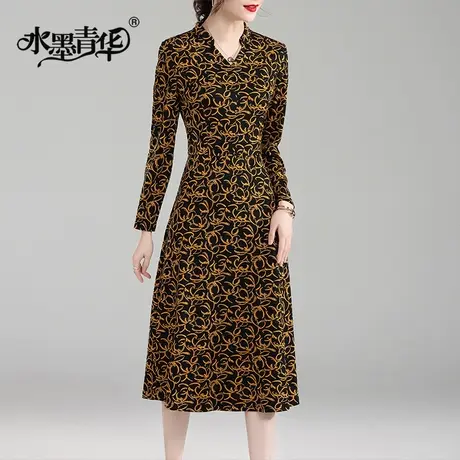 【1件7.9折】名媛气质针织连衣裙女新款冬季百搭显瘦花色打底裙子图片