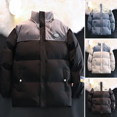 棉服男秋冬季新款加厚保暖立领宽松休闲棉袄灯芯绒拼接棉衣外套潮商品大图