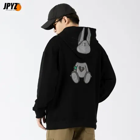 兔年本命年衣服潮牌秋冬刺绣连帽衫卫衣男女美式情侣款宽松国潮商品大图