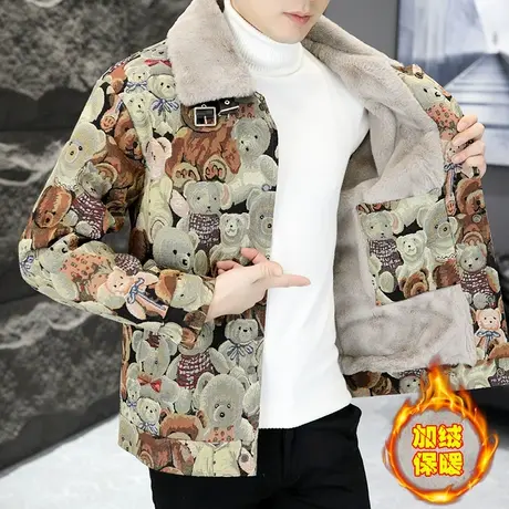 潮牌冬装加绒保暖外套男款帅气炸街上衣服chic个性BF翻领加厚夹克图片