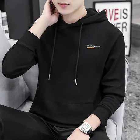 黑色卫衣男潮ins春秋款宽松潮流长袖带帽衫加绒潮牌印花连帽外套商品大图