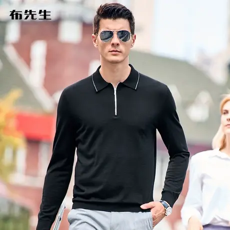 MrBu布先生拉链扁机POLO领显瘦羊毛T男秋冬新款商务羊毛衫BT11982图片