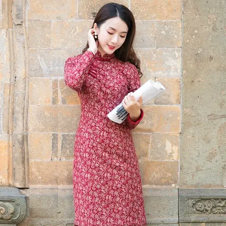 筠雅夹棉旗袍冬款加厚2022年新款小个子改良长袖民族风女装冬季图片