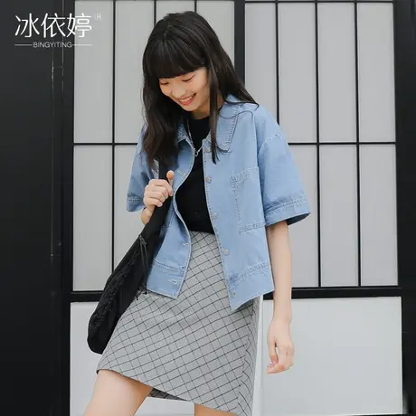 牛仔短袖衬衫女宽松2022年夏季新款洋气时尚薄款外套短款潮流上衣商品大图