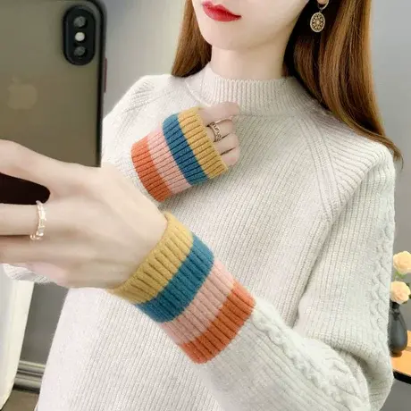 半高领毛衣女2024年新款女士爆款宽松秋冬复古内搭慵懒风加厚打底图片