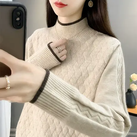 半高领套头针织衫女宽松洋气长袖内搭毛衣上衣潮图片