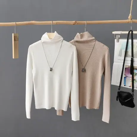 秋冬新款韩范简约纯色高领套头毛衣女2023年短款打底衫薄款针织衫图片
