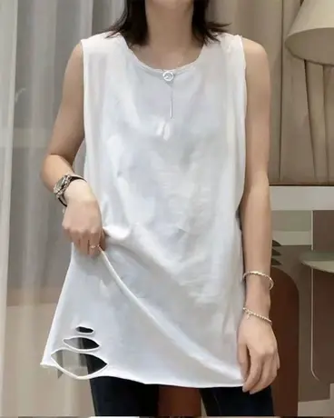 宽松白色内搭中长款背心女外叠穿无袖吊带卫衣春秋露边打底衫ins商品大图