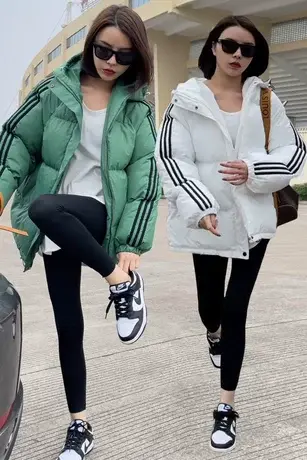 潮牌羽绒棉服女短款时尚洋气高级感拼色条纹运动棉衣情侣棉袄外套图片