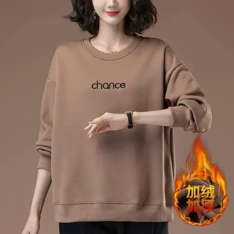 卫衣女秋冬新款加肥加大码女装中年妈妈加绒加厚休闲上衣女打底衫商品大图