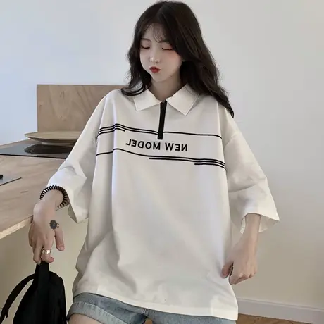 美式复古polo衫短袖t恤女2022新款夏季设计感小众别致上衣服ins潮商品大图