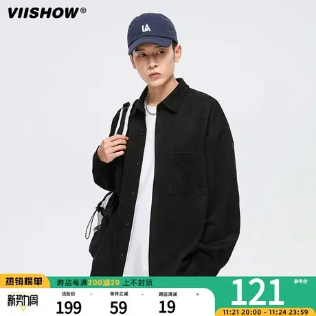 VIISHOW日系复古麂皮长袖衬衫男2023春秋潮牌宽松休闲衬衣外套商品大图
