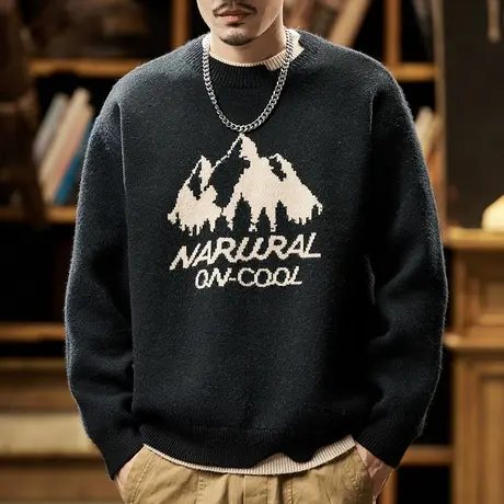百搭潮流毛衣冬季情侣毛衣宽松舒适保暖休闲毛衣男款冬季潮流男装图片