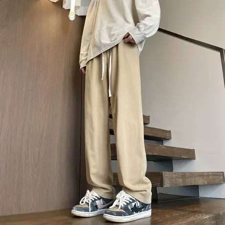 潮牌纯棉简约休闲长裤男秋季新款街头ins直筒宽松百搭工装长裤男商品大图