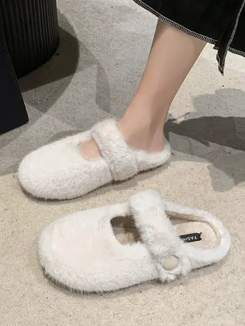 网红毛毛拖鞋女外穿2023新款秋冬季兔毛绒棉拖鞋懒人孕妇包头拖鞋商品大图