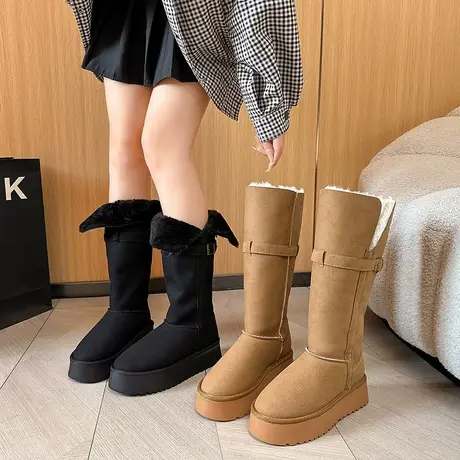 长筒靴女2023新款冬季厚底高筒小个子靴子加厚保暖百搭不过膝女靴图片