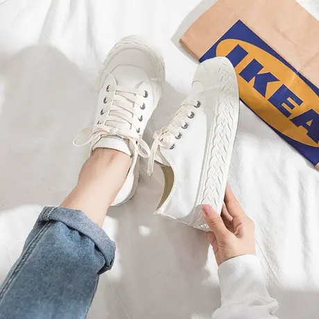 白色帆布鞋女2021年秋季薄款新款学生ulzzang百搭平底潮鞋ins板鞋商品大图