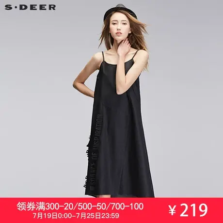 sdeer圣迪奥2019夏装拼接字母贴花水洗吊带牛仔连衣裙女S17281270图片