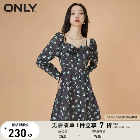 ONLY奥莱夏季高腰泡泡袖A字短款碎花吊带连衣裙女图片