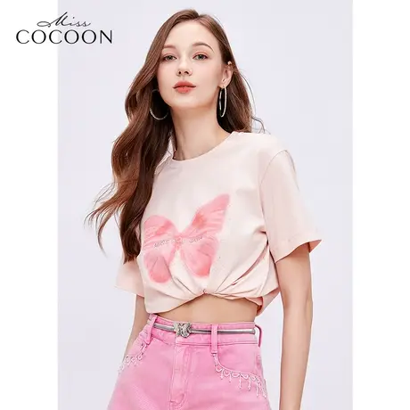 missCOCOON蝴蝶印花短袖T恤女2023夏装新款时尚百搭休闲体恤上衣商品大图