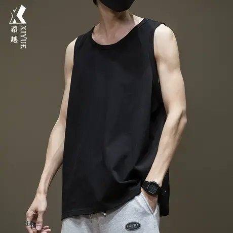 夏季潮男背心男黑色宽松大码休闲坎肩男士纯棉运动青少年内搭t恤商品大图