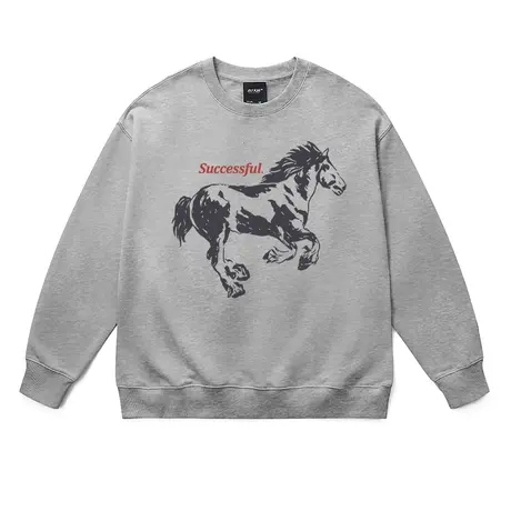 国潮中国风无帽卫衣情侣加绒加厚潮牌马到成功潮流大码灰色衣服冬图片