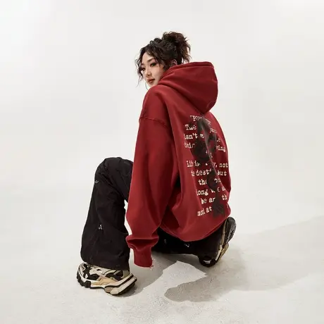 YEP龙年红色连帽卫衣女春秋2024新款潮牌印花宽松外套长袖上衣商品大图