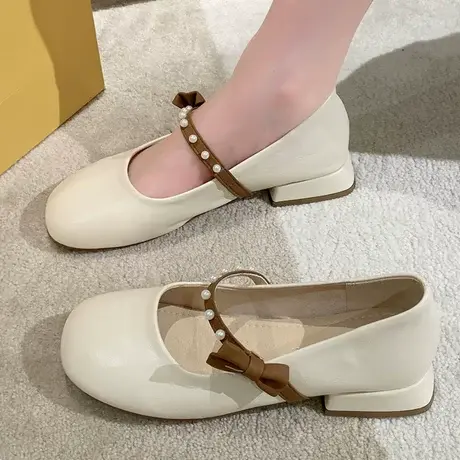 仙女风玛丽珍单鞋女2024新款春秋新款平底浅口方头软底鞋子商品大图