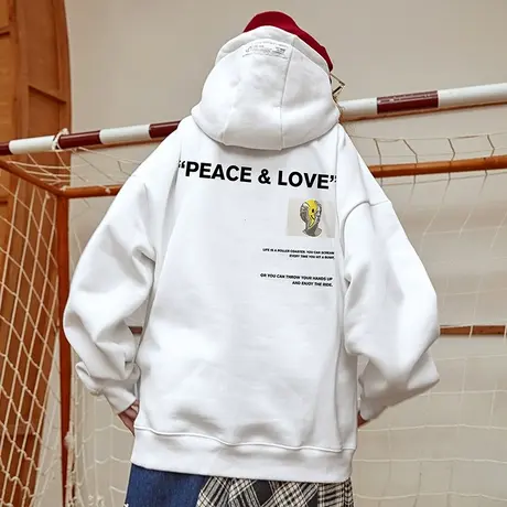 欧美高街卫衣男潮宽松大码连帽衫加绒加厚肥佬衫冬季大码男装外套商品大图