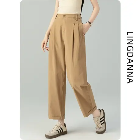 卡其色裤子直筒休闲裤女新款春夏薄款镰刀哈伦裤气球云朵裤九分裤商品大图